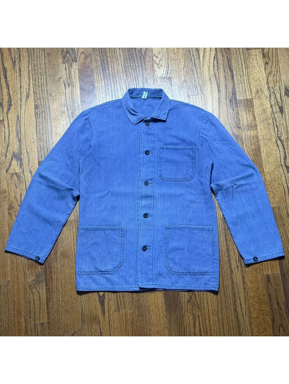 Vintage Herringbone Twill French Chore Coat Dusty Blue • S